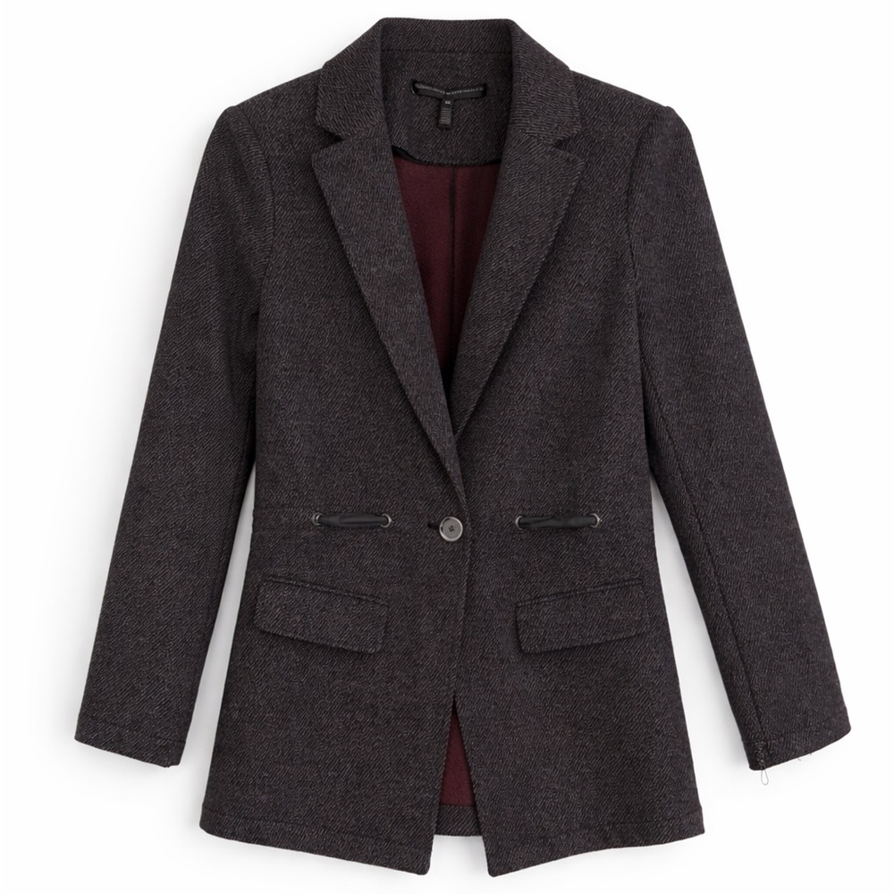 White House Black Market Herringbone Knit Blazer XS Adjustable Waist Ribbon NWT